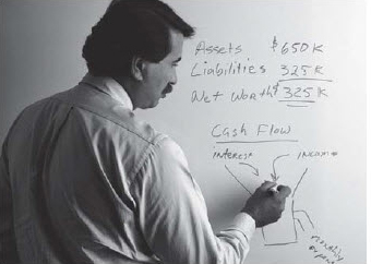 Accounting instructor drawing on a white board